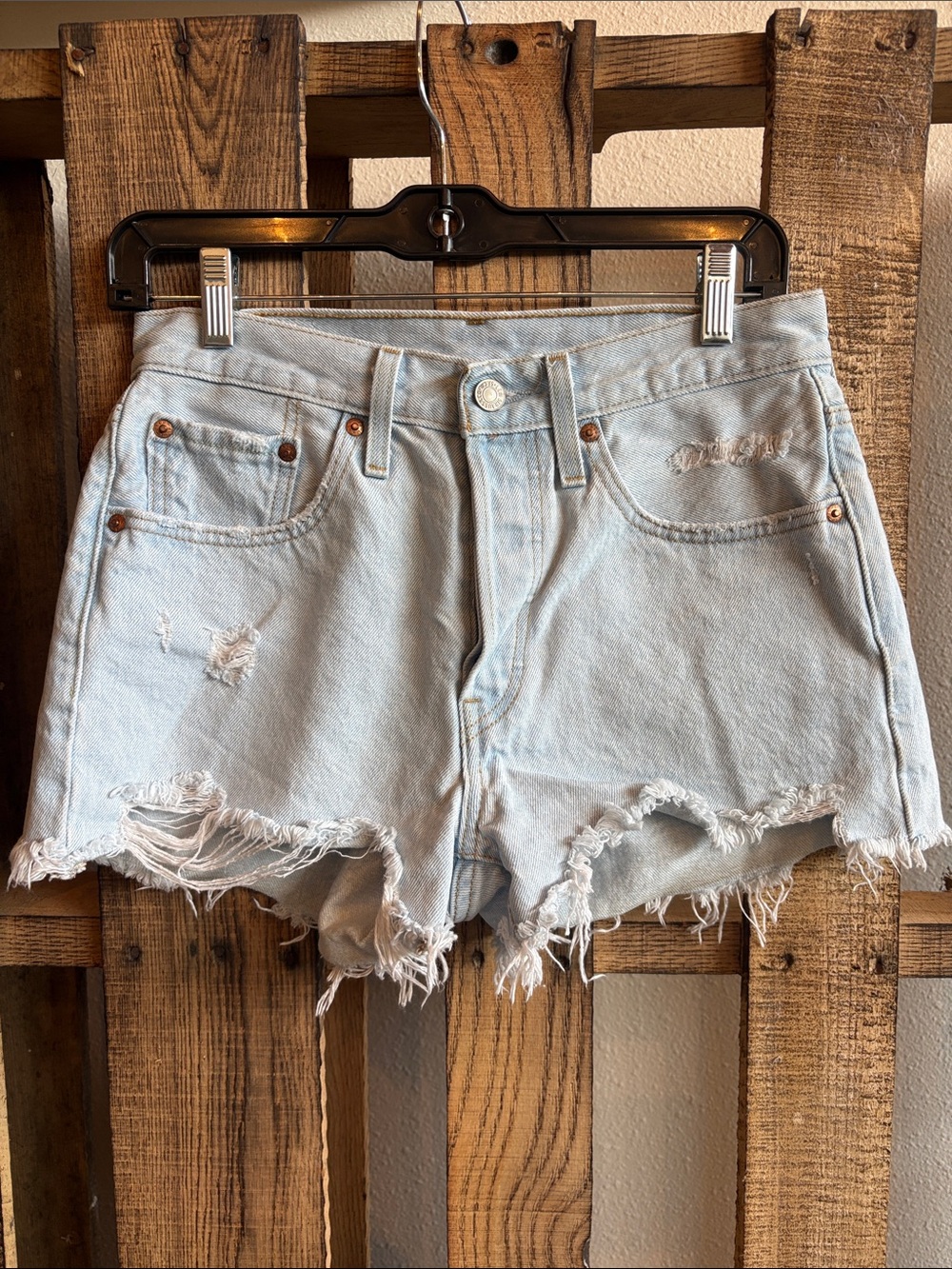 Levi's Light Blue Distressed Denim Cutoff Shorts